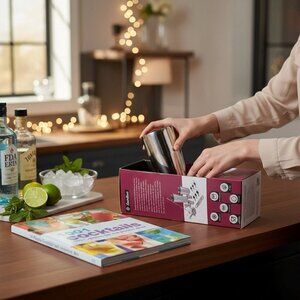 NWT 14 Stainless Steel Piece Bar Set by Finedine, Together With 1001 Cocktails